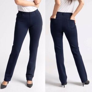 Betabrand Straight Leg Classic Dress Yoga Pants Jeanie in Navy Blue SP